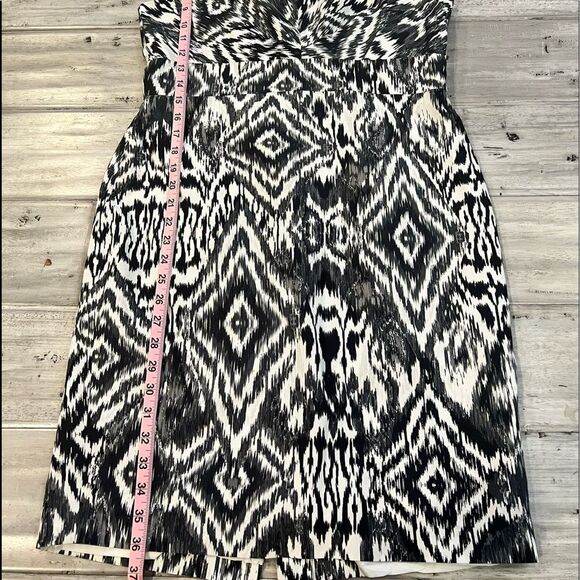 Lafayette 148 New York White Black Geo Tribal Viscose V Neck Sleeveless Shift - Picture 5 of 10